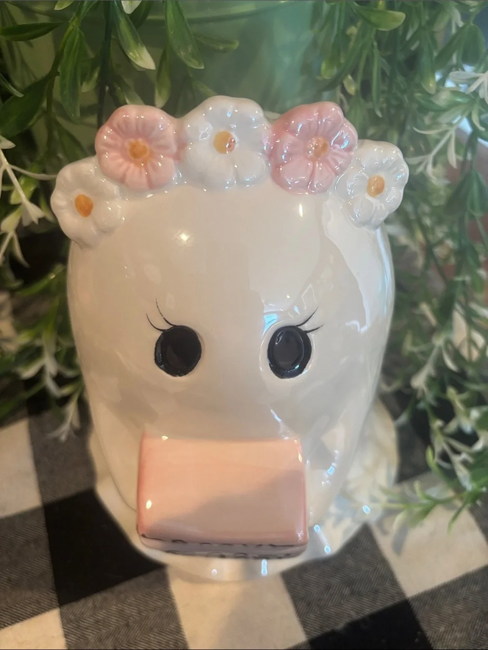Ceramic Ghost Figurine with Pink Flower Crown and Books - Home Accents